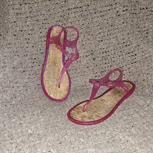 KATE SPADE-Yari-Pink Shimmer Jelly Rubber-Cork T-Strap Sandals-Sz 9-Excellent